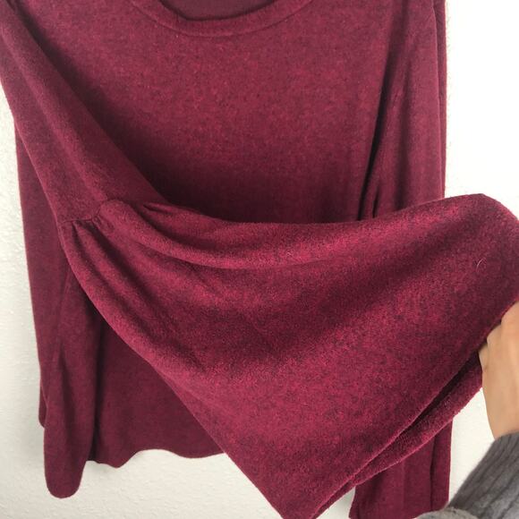 Rue21 Red Long Flared Flounce Sleeve Soft Scoop Neck Top Shirt Plus Size - Picture 4 of 6